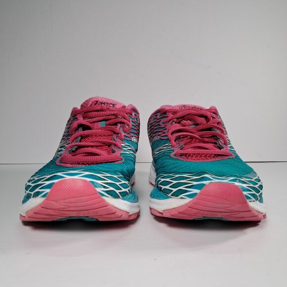 Asics Gel Nimbus 18 Women 8 Mesh Teal Silver Pink Athletic Running Sneakers - Picture 9 of 15